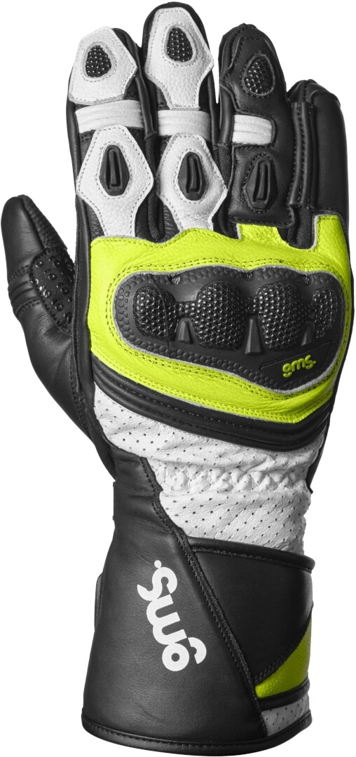 GMS GR-1 SF geperforeerde Motorfiets Handschoenen, zwart-wit-geel, afmeting 3XL voor man
