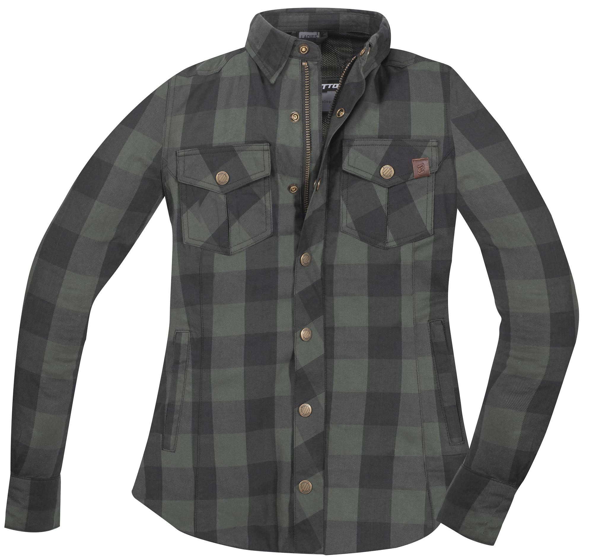 Side view of Bogotto Forgewood Ladies Motorcycle Shirt, black-green, Size 2XL for Women