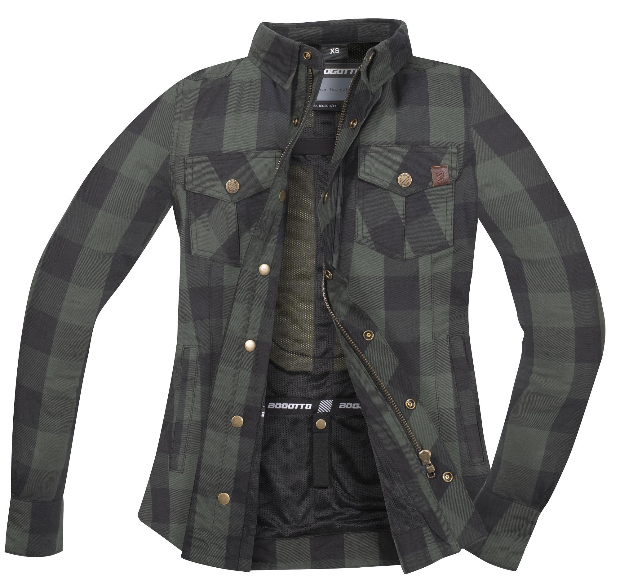 Side view of Bogotto Forgewood Ladies Motorcycle Shirt, black-green, Size 2XL for Women