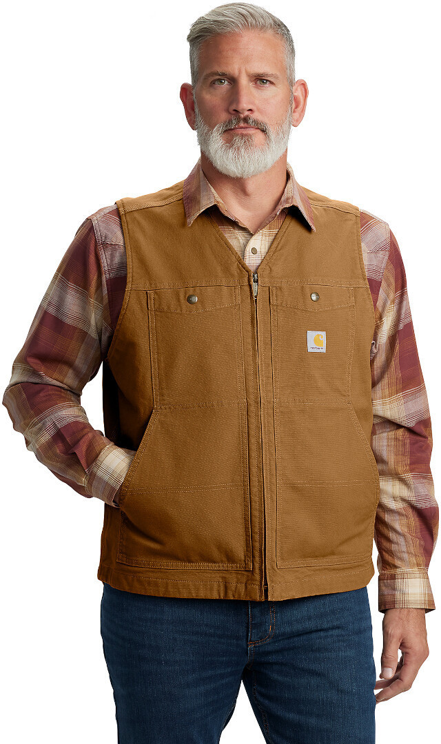 Side view of Carhartt Montana Relaxed Fit Duck Vest, brown, Size M for Men