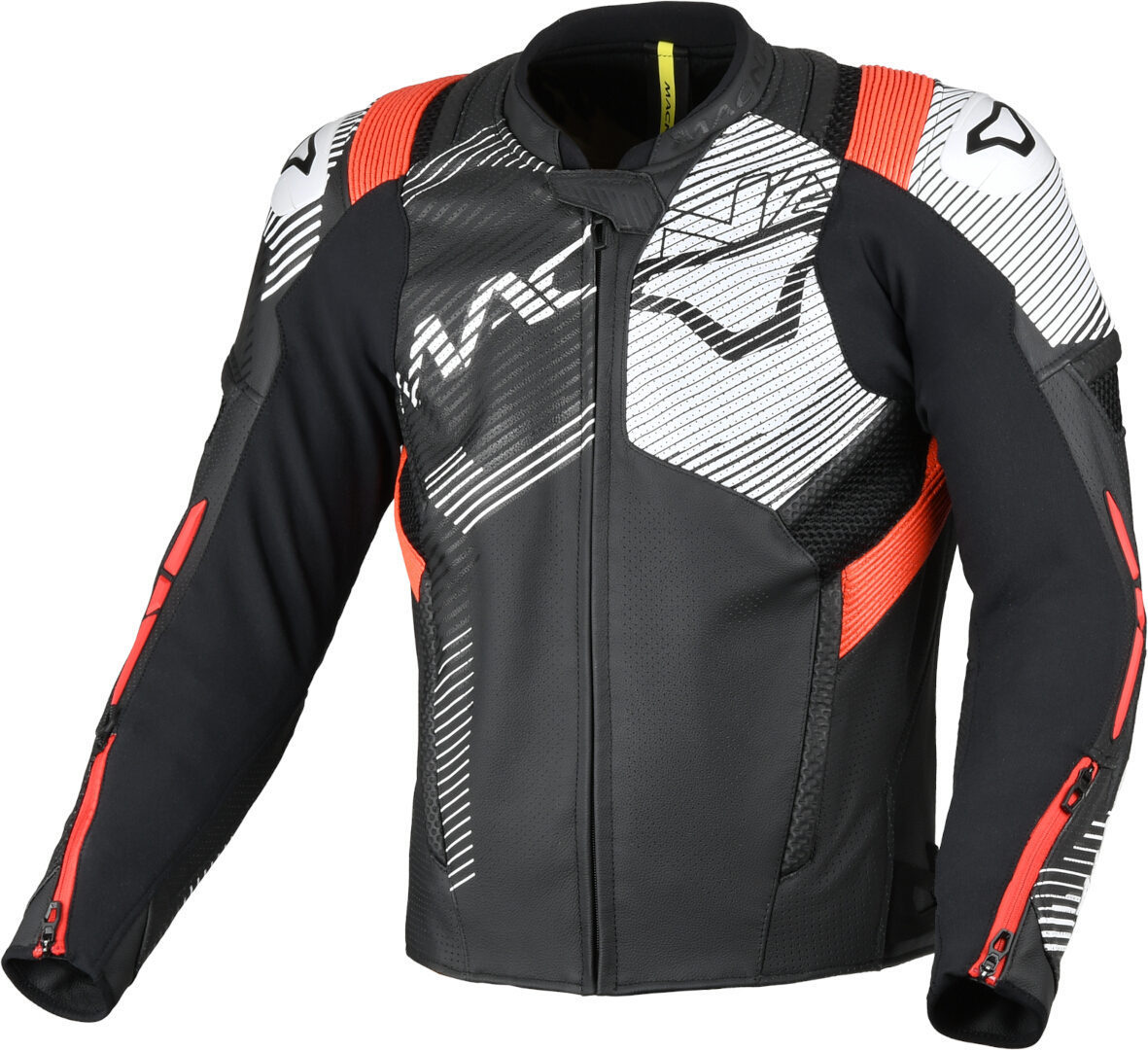 Macna Ignite perforated Motorcycle Leather Jacket, black-white-red, Size 58 for Men