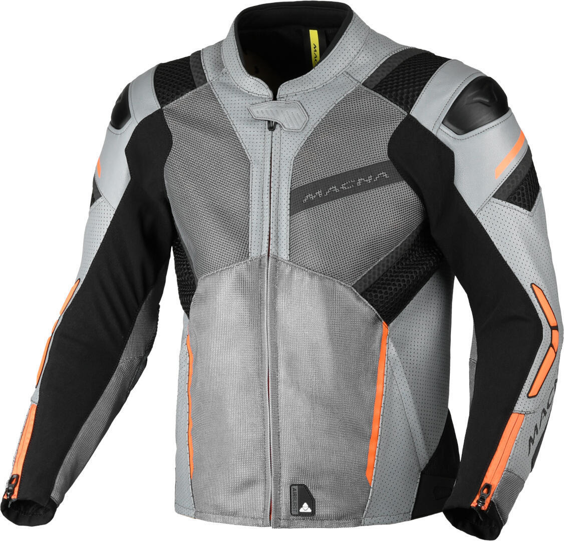 Macna Galvic перфорированная мотоциклетная кожа/текстильная куртка Черный/Серый/Оранжевый 48 