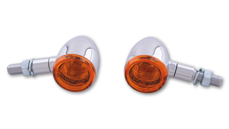 HIGHSIDER Smart Bullet Glühbirne Blinkerkörper Chrom / Linse Orange (Paar), Vorne & Hinten, gelb