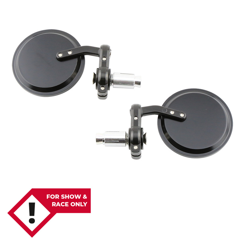 Side view of HIGHSIDER smart Bar End Mirror Black Round (Pair)