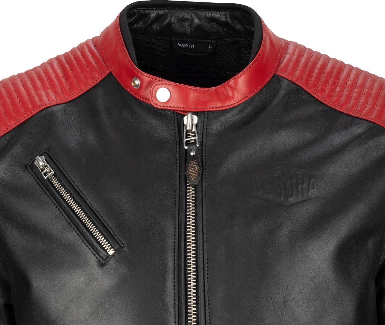 Side view of Segura Romeo Motorcycle Leather Jacket, black-red, Size L for Men
