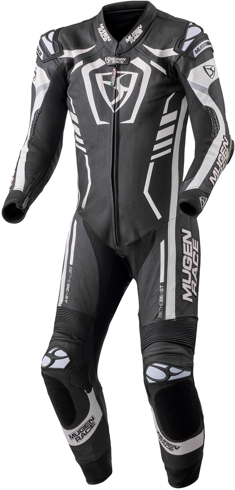 MUGENRACE Predator perforated One Piece Motorcycle Leather Suit, black-white, Size 50 for Men-image-1521733761