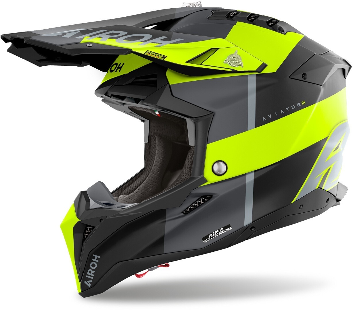 Airoh Men's Black Grey Yellow Aviator 3 Monarch Motocross Helmet, Black-Grey-Yellow, Size L For