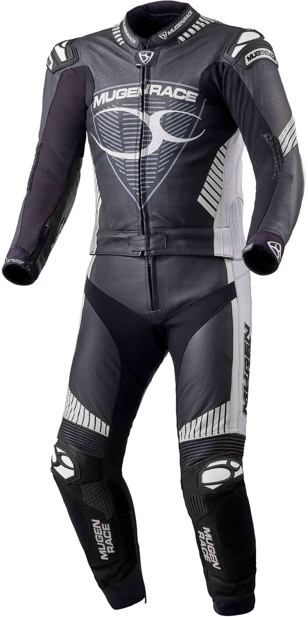 MUGENRACER Impegnato perforated Two Piece Motorcycle Leather Suit, black-white, Size 48 for Men-image-365476731