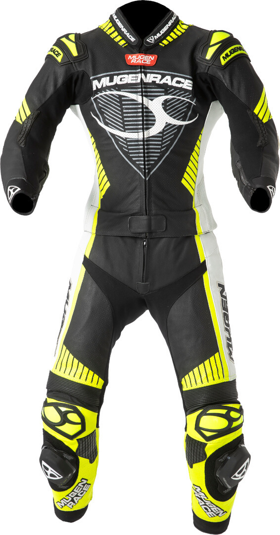 Mugenracer Impegnato-D Perforated Ladies Two Piece Motorcycle Leather Suit, Black-White-Yellow, Size 34 For Women