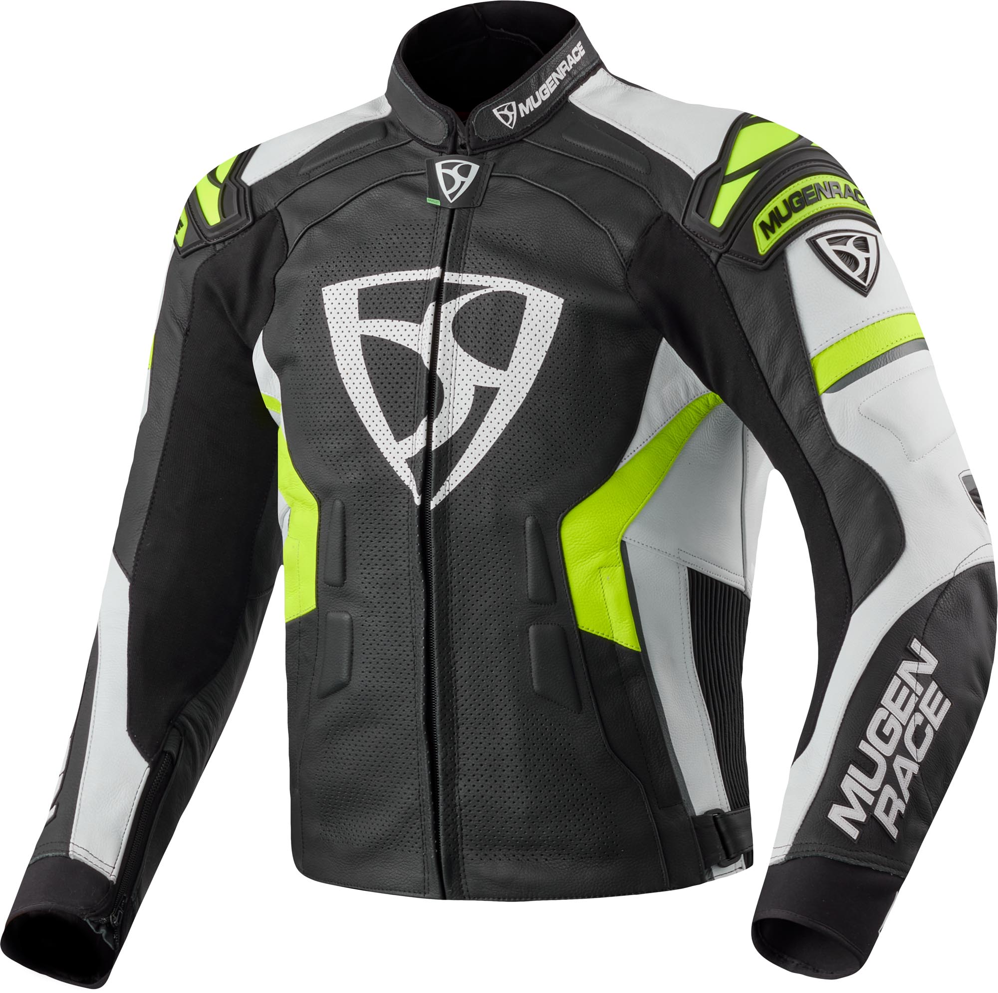 MUGENRACE Marcus Blouson de moto en cuir, noir-blanc-jaune, taille 60 pour Hommes