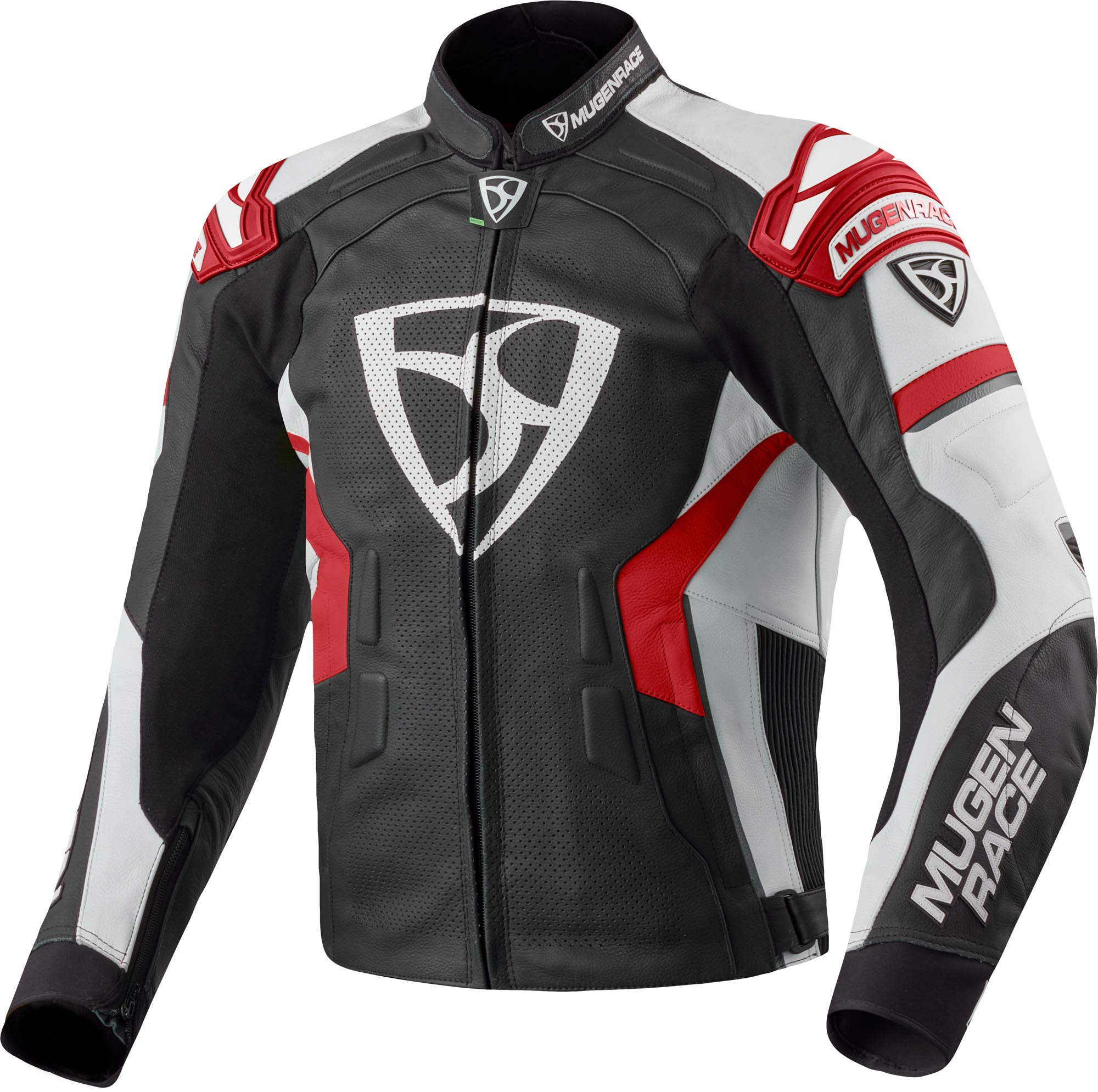 MUGENRACE Marcus Blouson de moto en cuir, noir-blanc-rouge, taille 62 pour Hommes