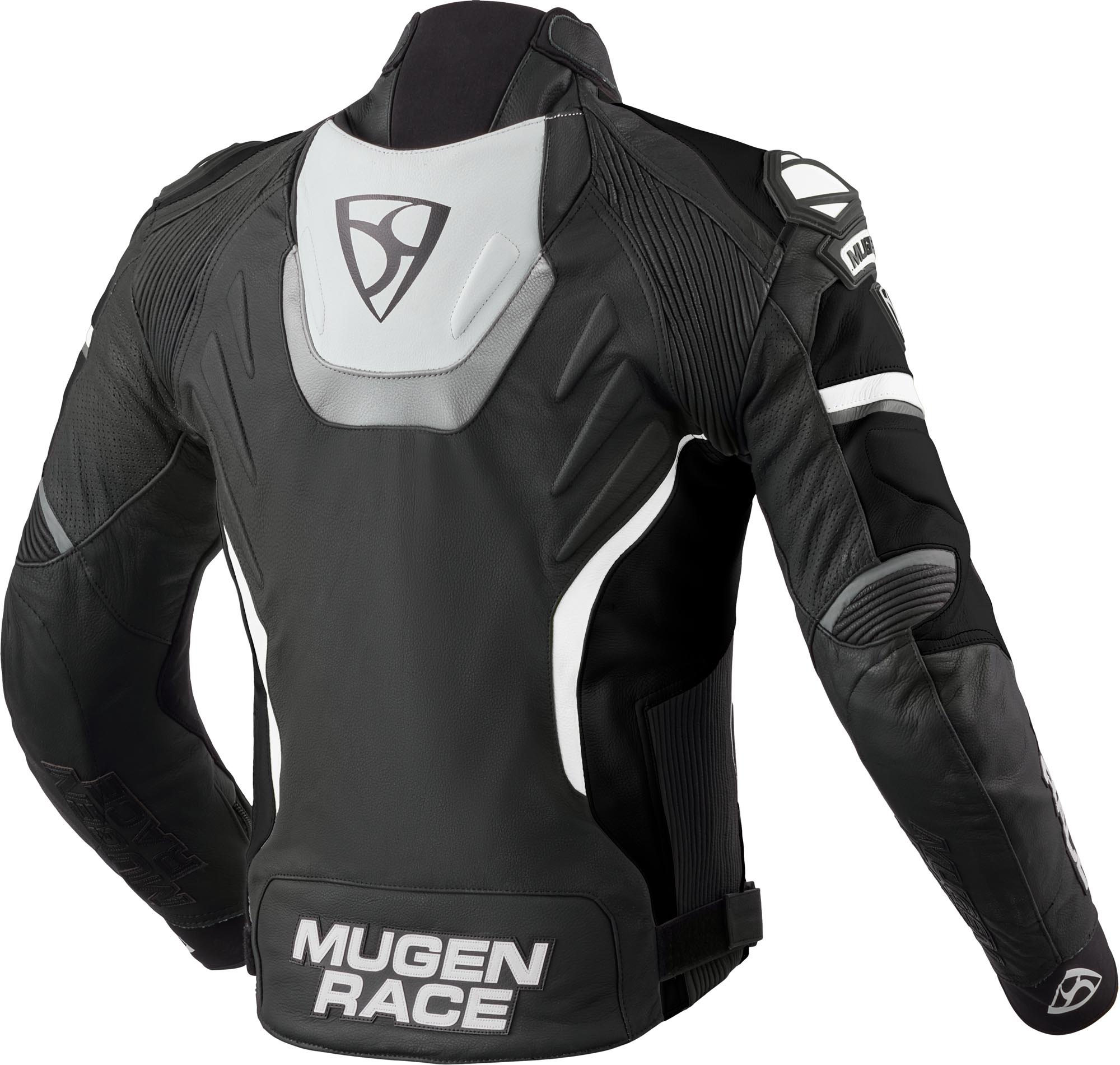 Side view of MUGENRACE Marcus Motorcycle Leather Jacket, black-white, Size 56 for Men