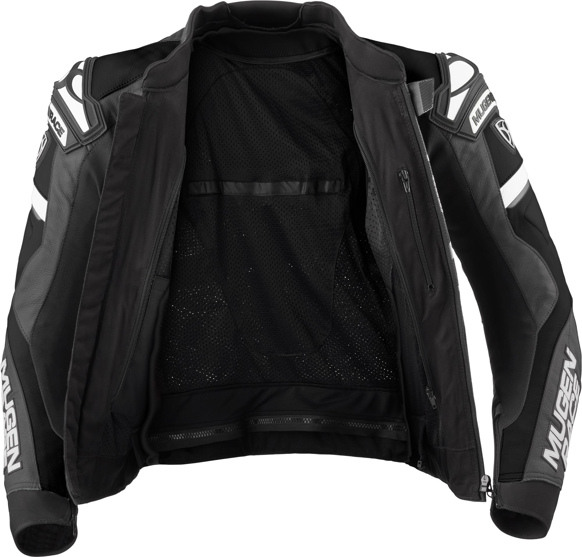 Side view of MUGENRACE Marcus Motorcycle Leather Jacket, black-white, Size 56 for Men