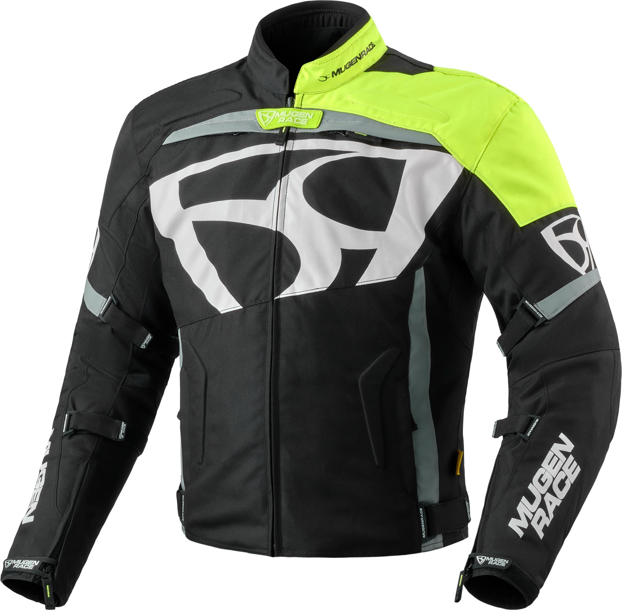 MUGENRACE Aggressore-T Veste textile de moto imperméable, noir-blanc-jaune, taille 6XL pour Hommes