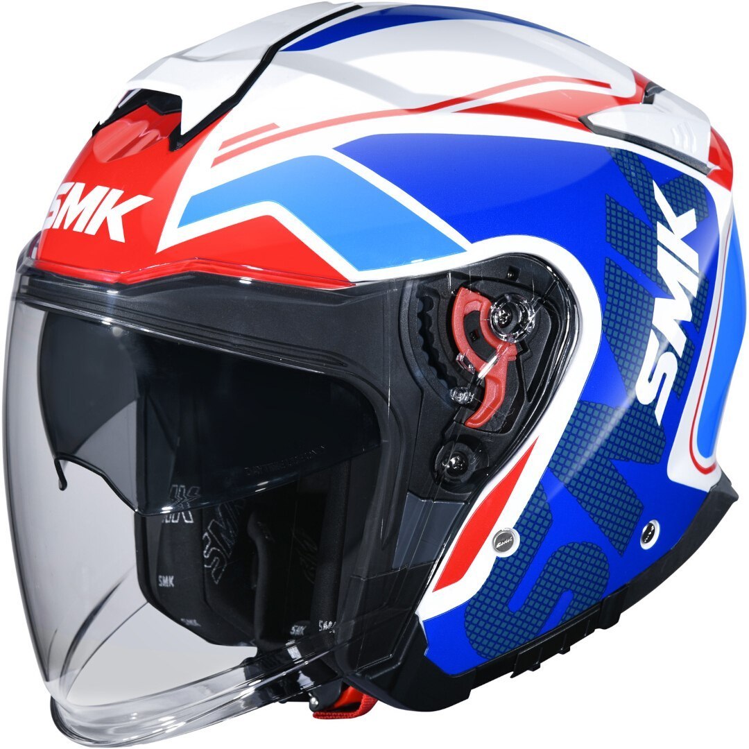 SMK GTJ Tourer Casque jet, blanc-rouge-bleu, taille 2XL pour Hommes