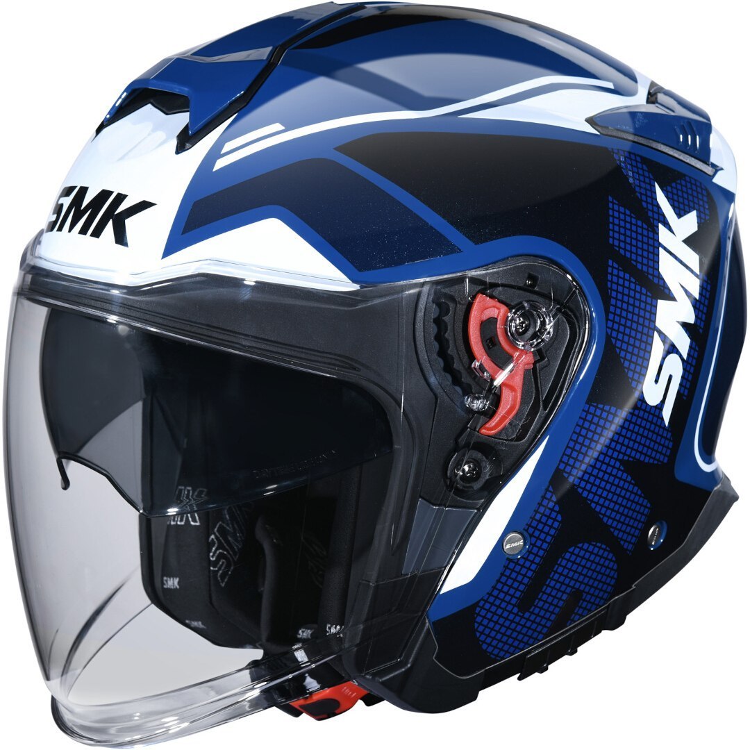 SMK GTJ Tourer Casque jet, blanc-turquoise-bleu, taille 2XL pour Hommes