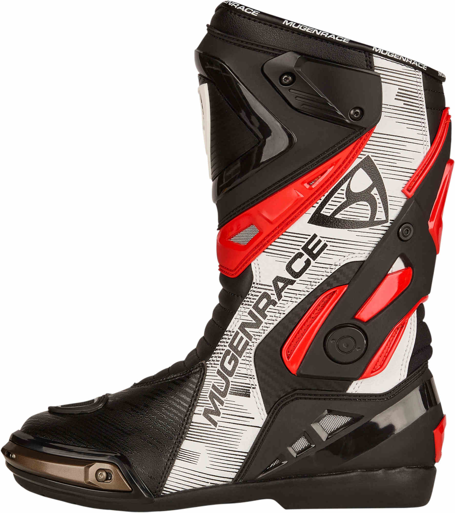 Side view of MUGENRACE Sphantom Plus perforated Motorcycle Boots, black-white-red, Size 43 for Men