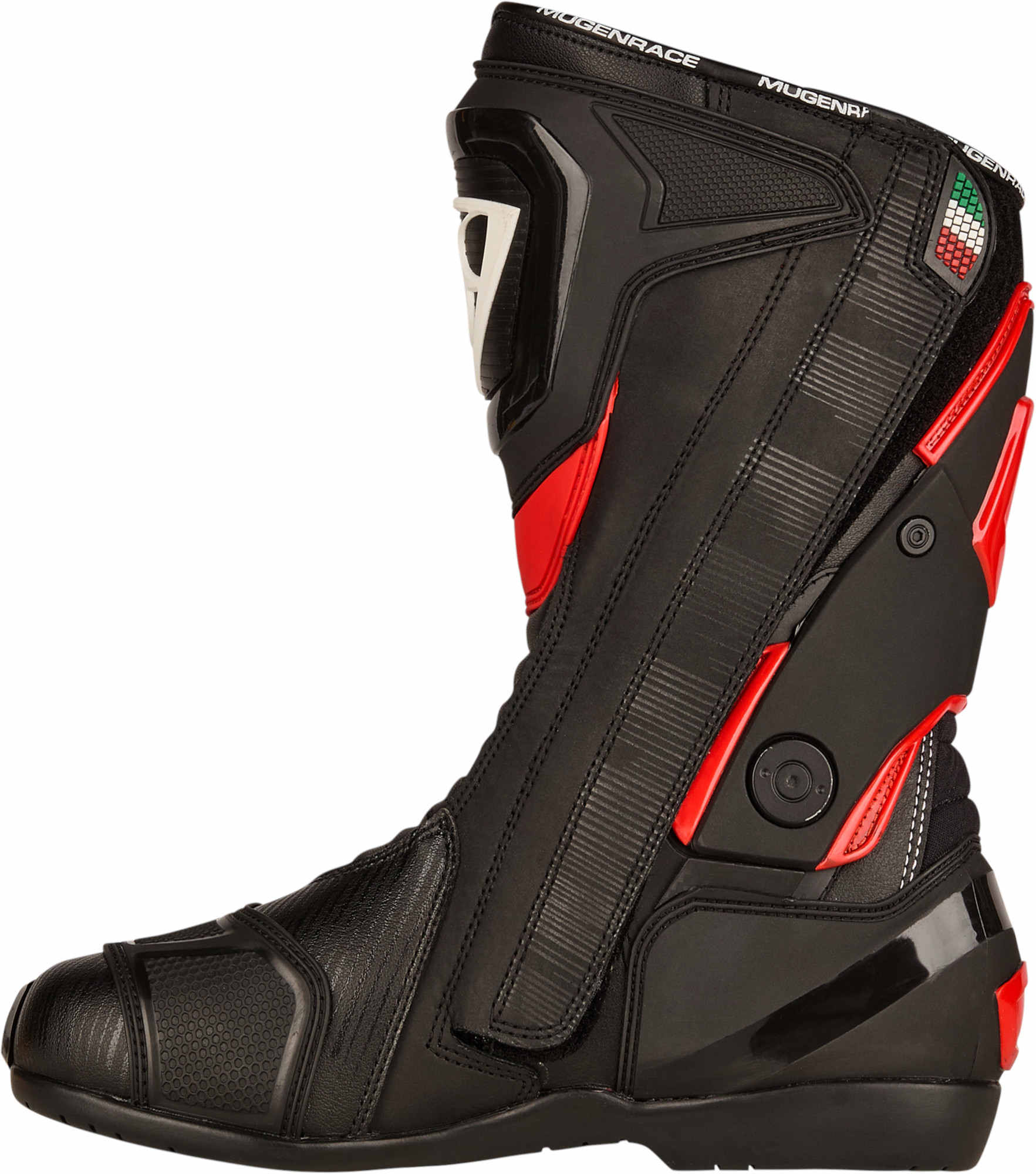 Side view of MUGENRACE Sphantom Plus perforated Motorcycle Boots, black-white-red, Size 43 for Men