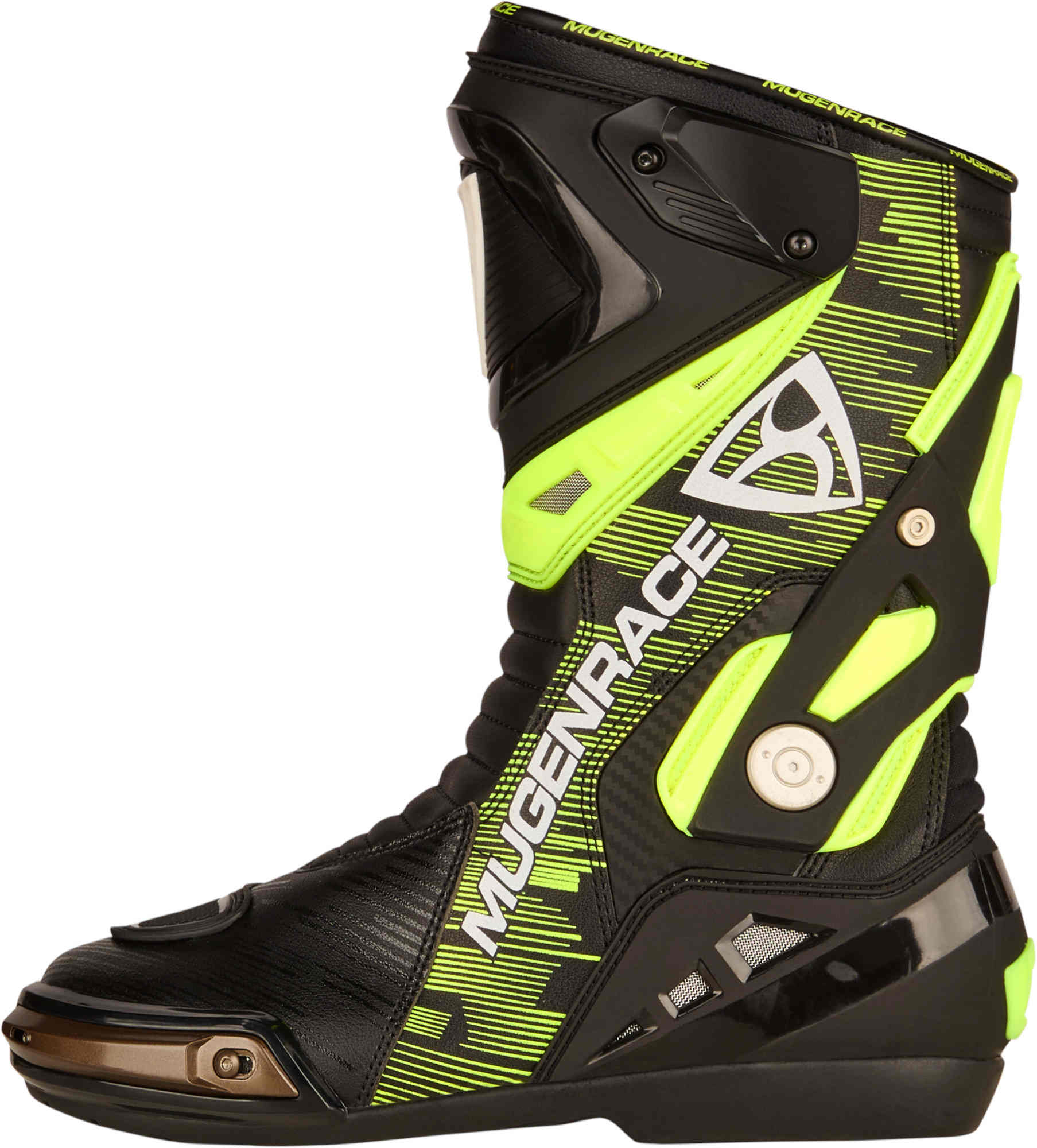 Side view of MUGENRACE Sphantom Plus perforated Motorcycle Boots, black-yellow, Size 39 for Men