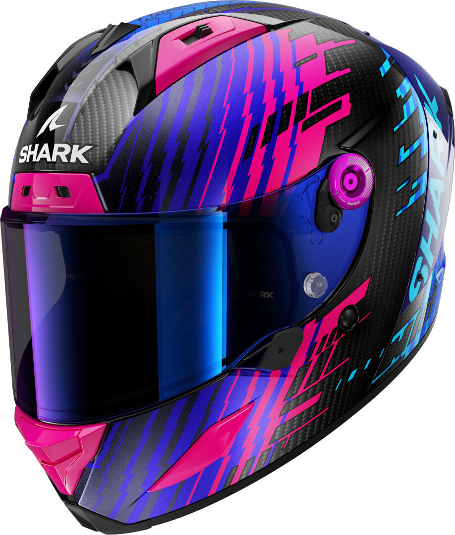 Shark Aeron Edgy Casque en carbone, charbon-bleu-pourpre, taille S pour Hommes