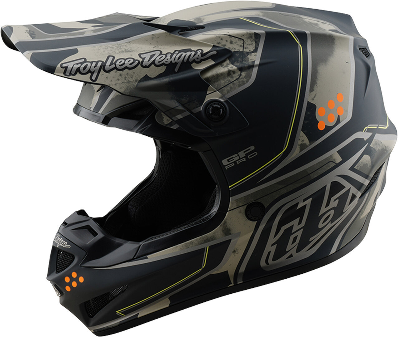 Troy Lee Designs GP Pro MIPS Trooper Motoross Helm, zwart-grijs-groen, afmeting S voor man