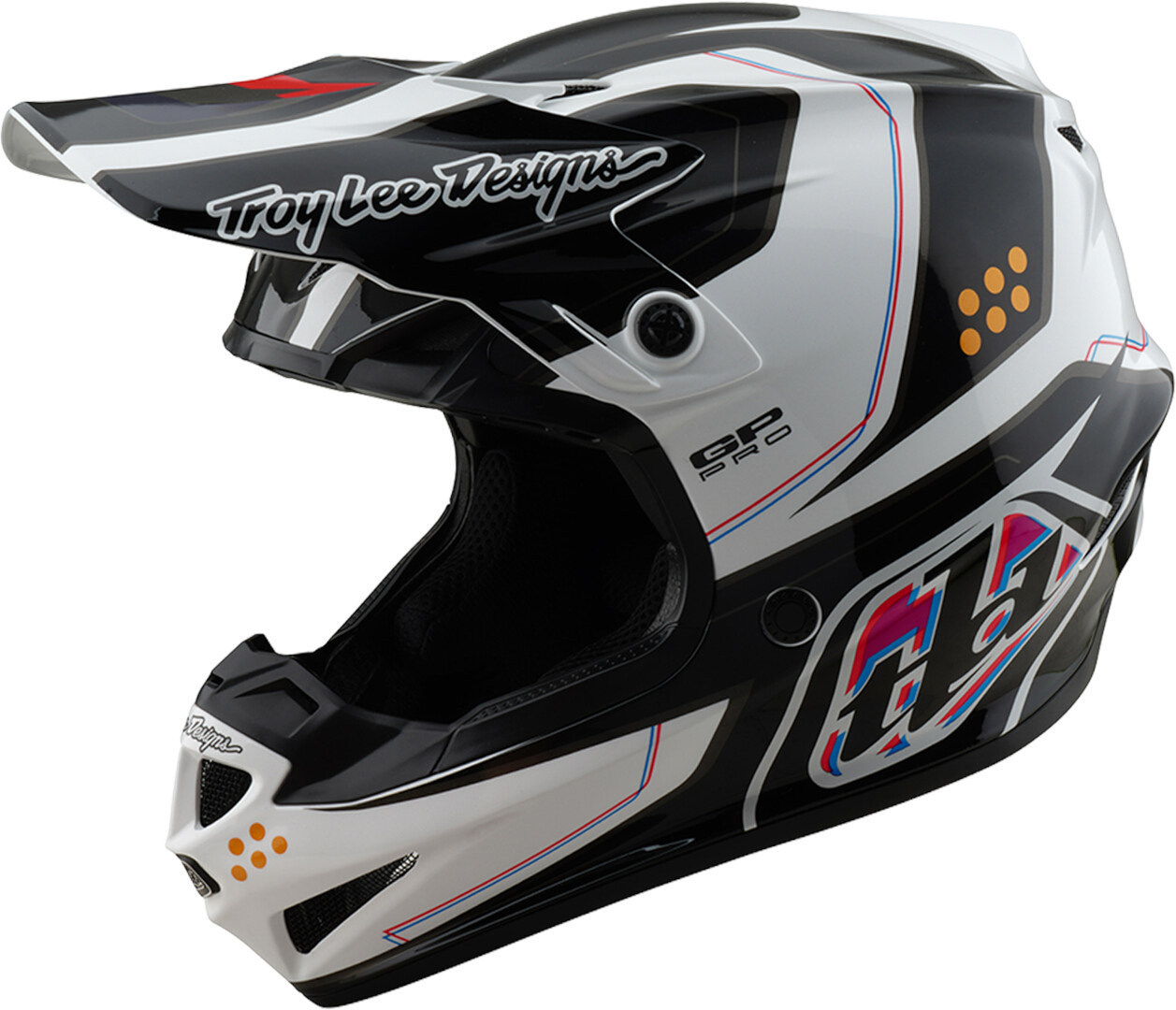 Troy Lee Designs GP Pro MIPS Trooper Motoross Helm, zwart-carbon-rood-blauw, afmeting M voor man
