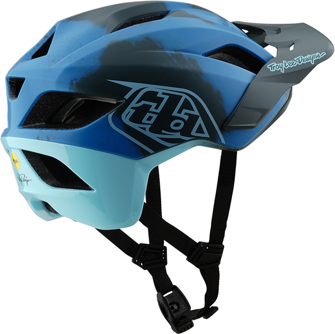 Side view of Troy Lee Designs Mips Flowline SE Badge Camo Bicycle Helmet, black-blue, Size XL 2XL for Men