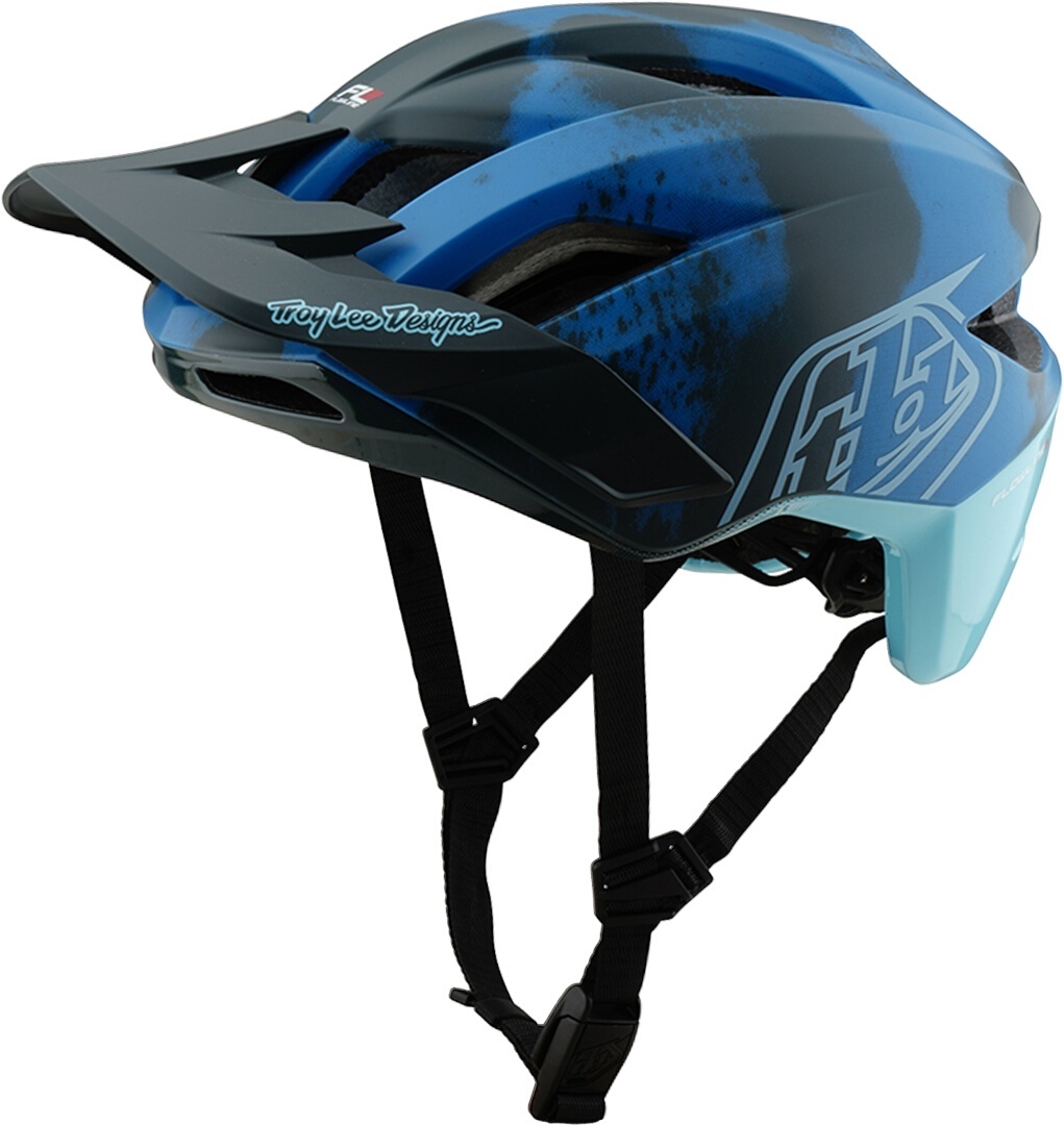 Side view of Troy Lee Designs Mips Flowline SE Badge Camo Bicycle Helmet, black-blue, Size XL 2XL for Men