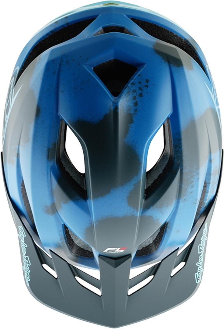 Side view of Troy Lee Designs Mips Flowline SE Badge Camo Bicycle Helmet, black-blue, Size XL 2XL for Men