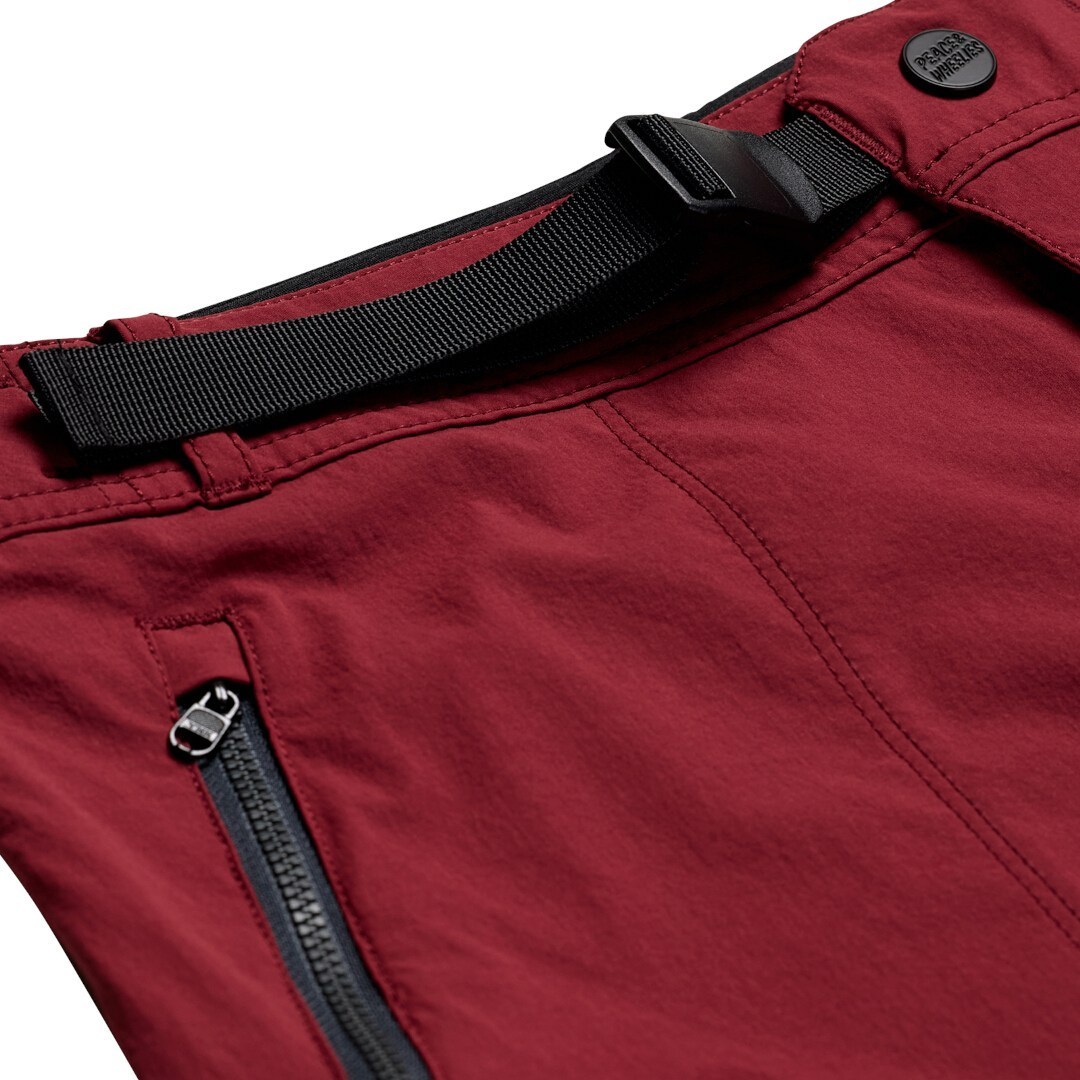 Side view of Troy Lee Designs Skyline Trail Shell Mono Bicycle Shorts, red, Size 34 for Men