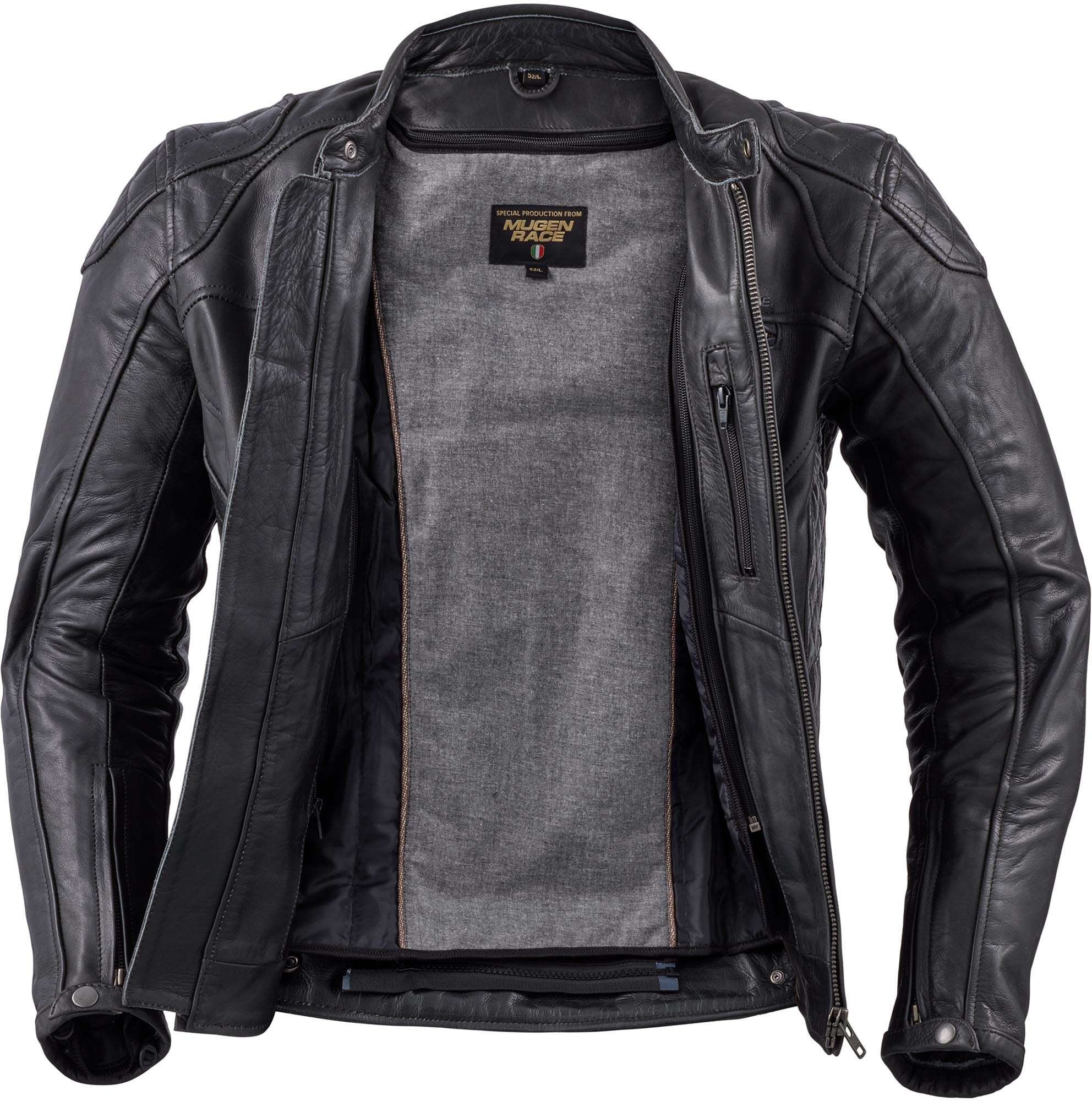Side view of MUGENRACE Sakliot Motorcycle Leather Jacket, black, Size XL for Men