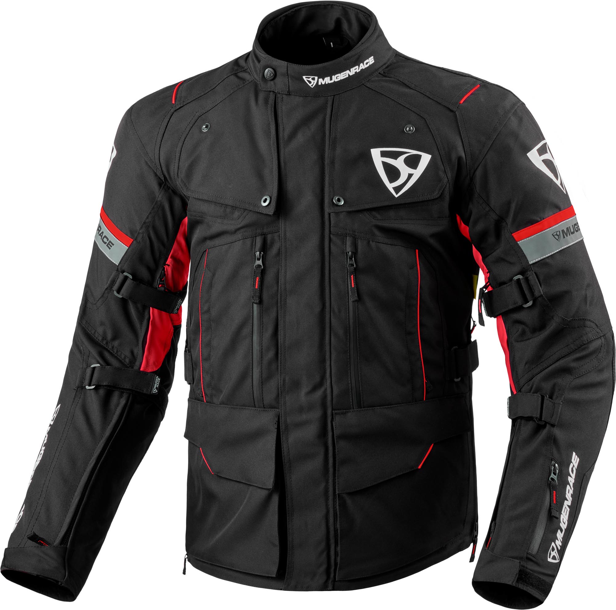 MUGENRACE T-Uno Veste textile de moto imperméable, noir-rouge, taille 2XL pour Hommes