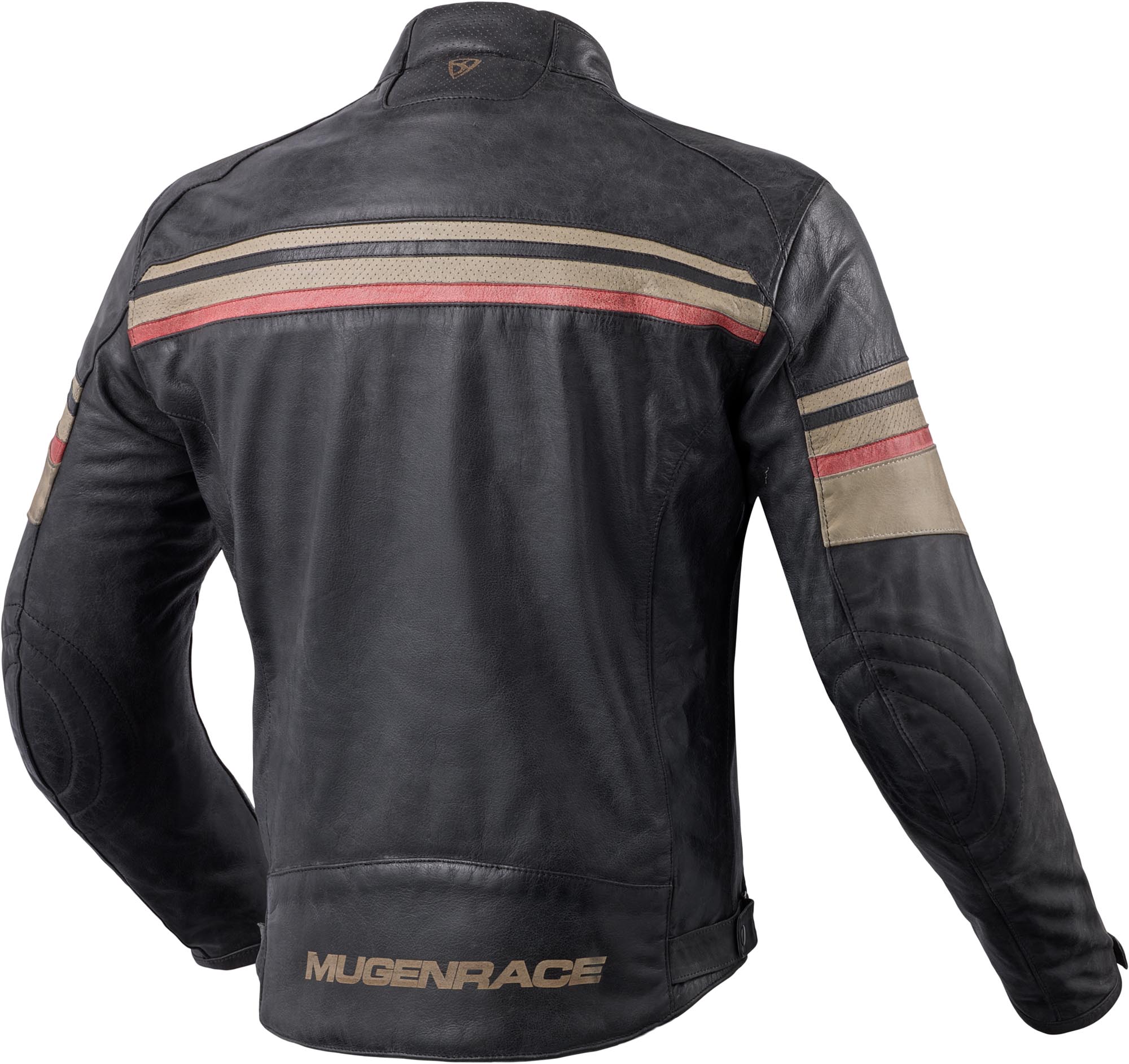 Side view of MUGENRACE Loksait Motorcycle Leather Jacket, black-red-beige, Size 5XL for Men