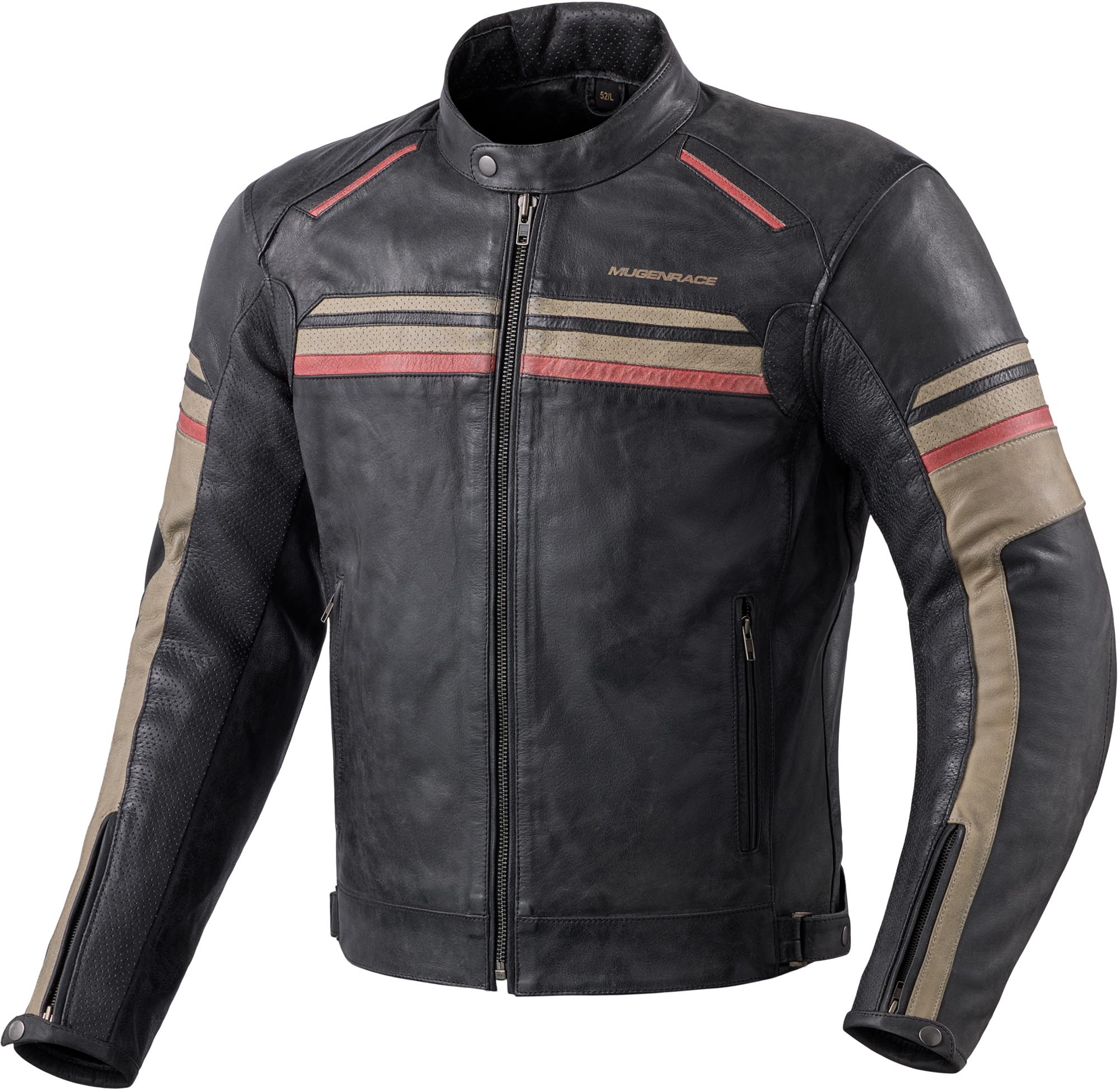 MUGENRACE Loksait Blouson de moto en cuir, noir-rouge-beige, taille S pour Hommes