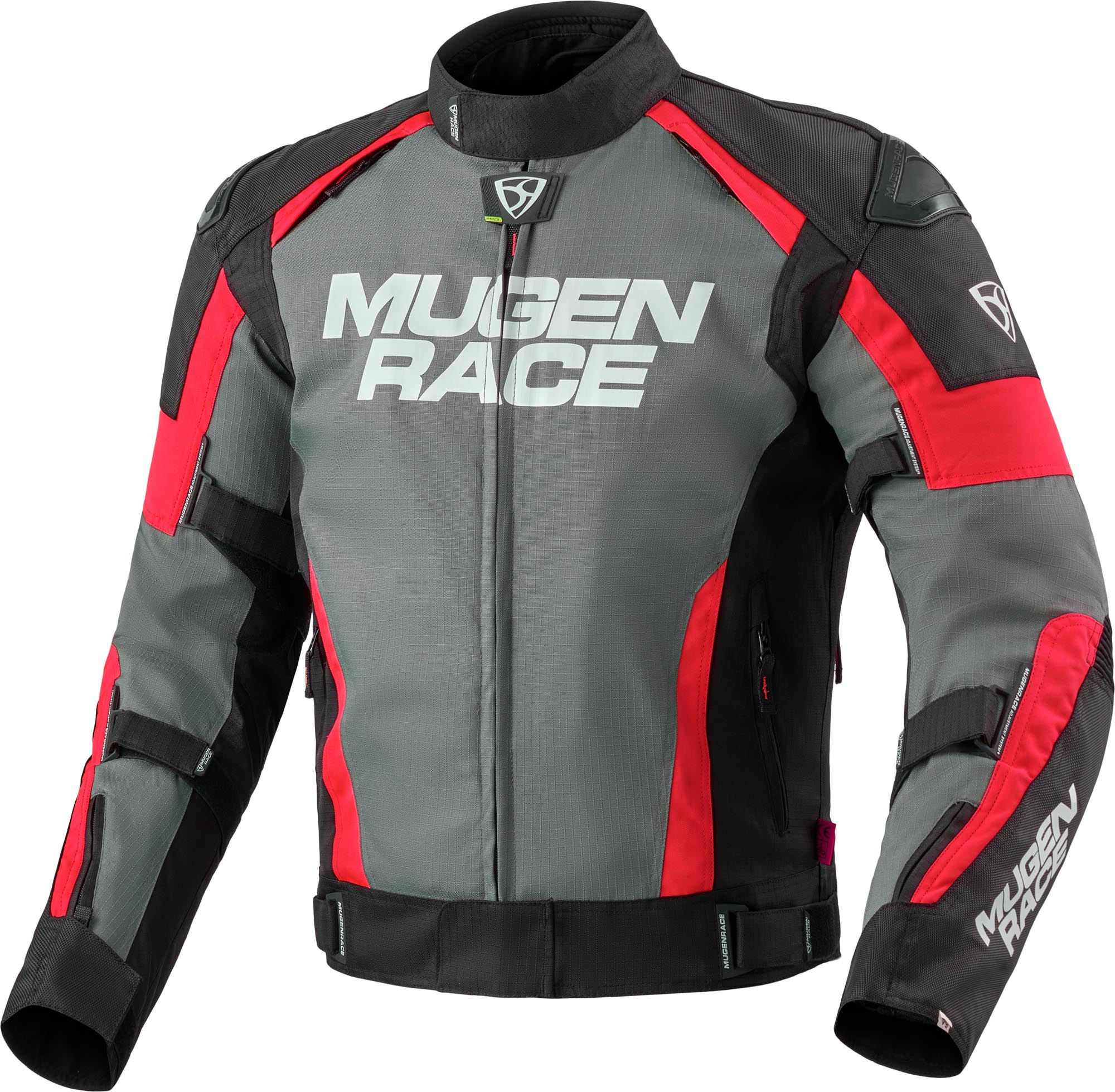 MUGENRACE Romano Veste textile de moto imperméable, noir-gris-rouge, taille 4XL pour Hommes