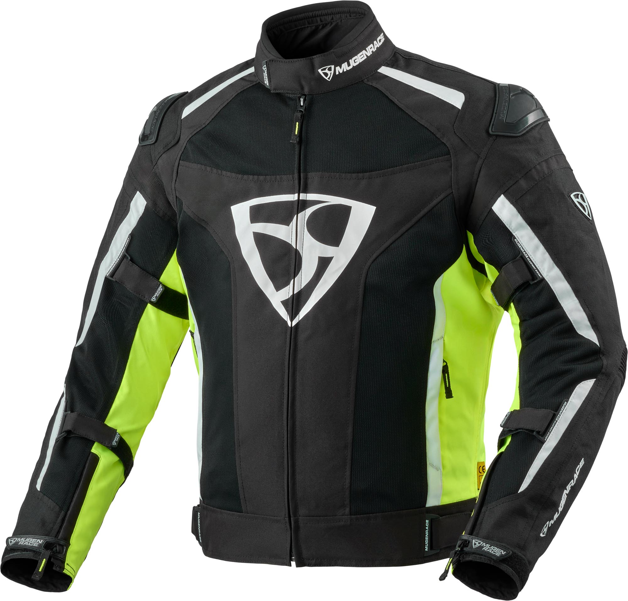 MUGENRACE Diavolo-1 Veste textile de moto imperméable, noir-blanc-jaune, taille S pour Hommes