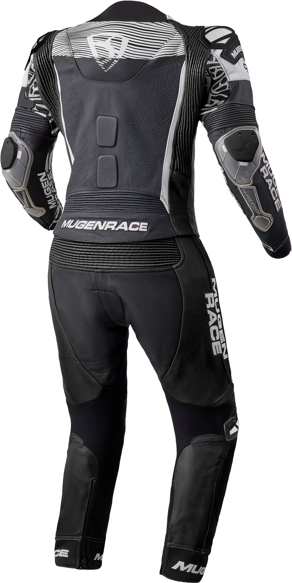 Side view of MUGENRACE Cira-SR perforated Two Piece Ladies Motorcycle Leather Suit, black-white, Size 34 for Women