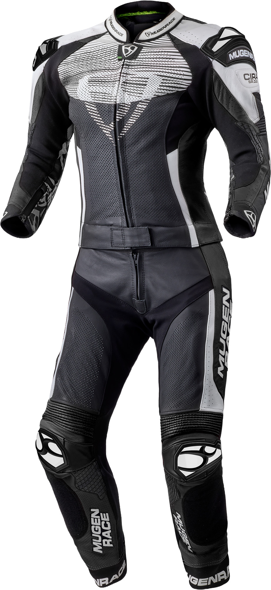 MUGENRACE Cira-SR perforated Two Piece Ladies Motorcycle Leather Suit, black-white, Size 34 for Women