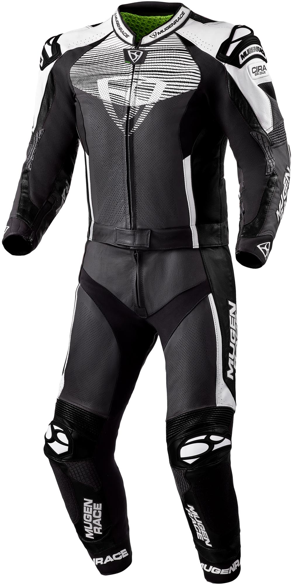 MUGENRACE Scorpion perforated Two Piece Motorcycle Leather Suit, black-white, Size 52 for Men-image-589608361