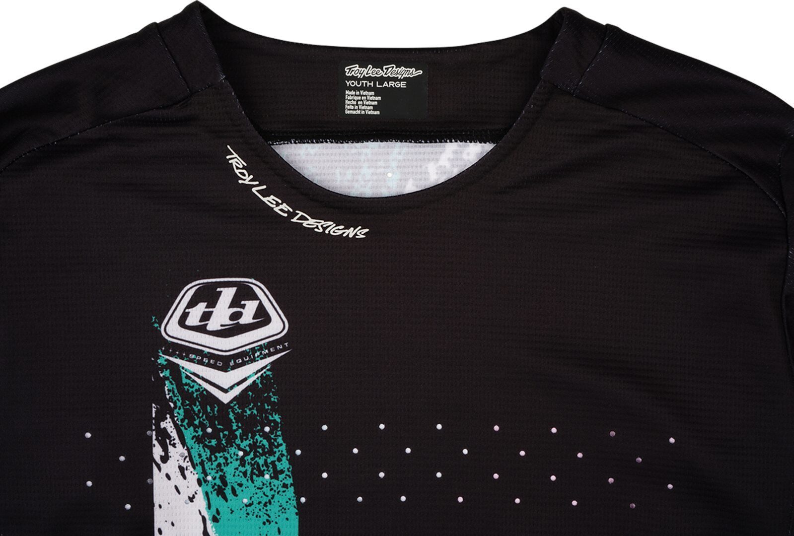 Side view of Troy Lee Designs Full Pull Sprint Kids Bicycle Jersey, black, Size XS