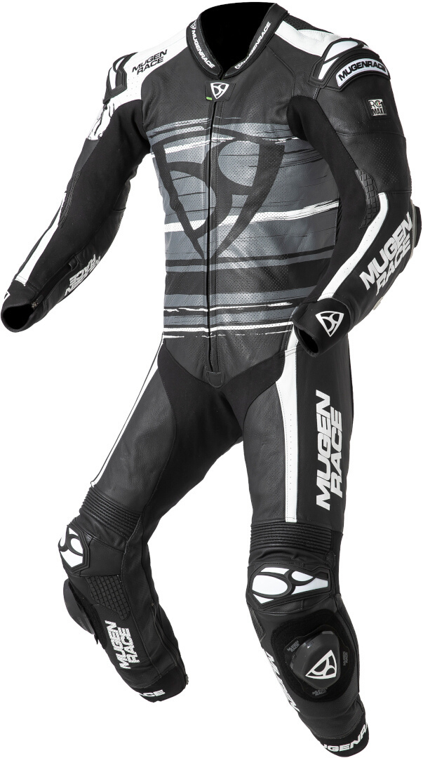 MUGENRACE RC-Max Uno perforated One Piece Motorcycle Leather Suit, black-grey-white, Size 52 for Men-image-350519098