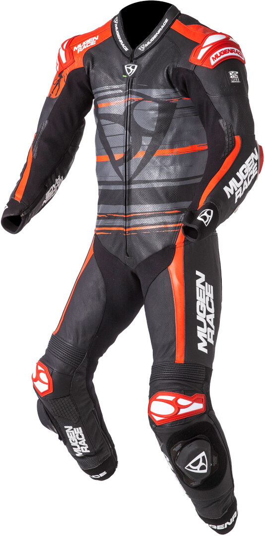 MUGENRACE RC-Max Uno perforated One Piece Motorcycle Leather Suit, black-red, Size 50 for Men-image-350519477
