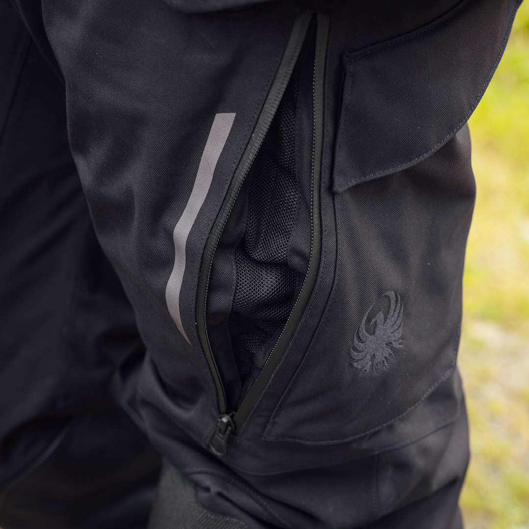 Side view of Merlin Akashi Pro D30 Laminate Motorcycle Textile Pants, black, Size L for Men