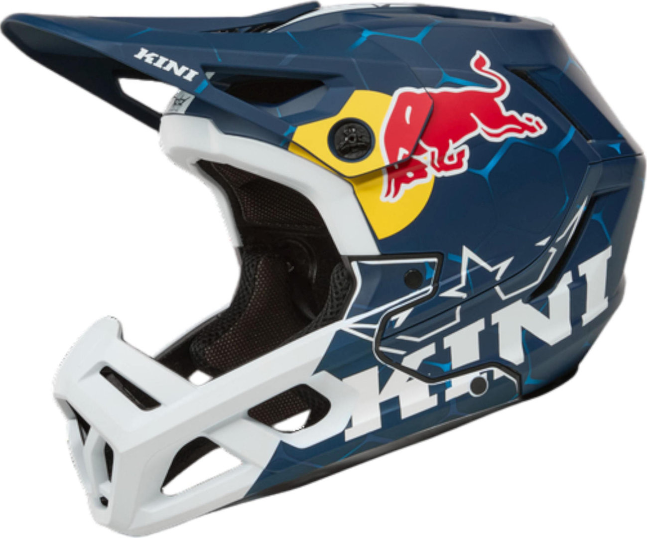 Side view of Kini Red Bull EC 1.0 Downhill Helmet, white-turquoise-blue, Size M for Men