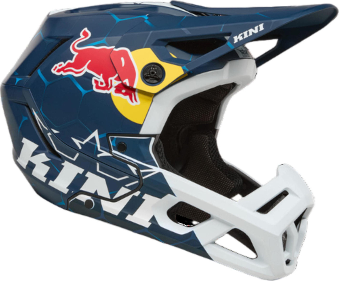 Side view of Kini Red Bull EC 1.0 Downhill Helmet, white-turquoise-blue, Size M for Men