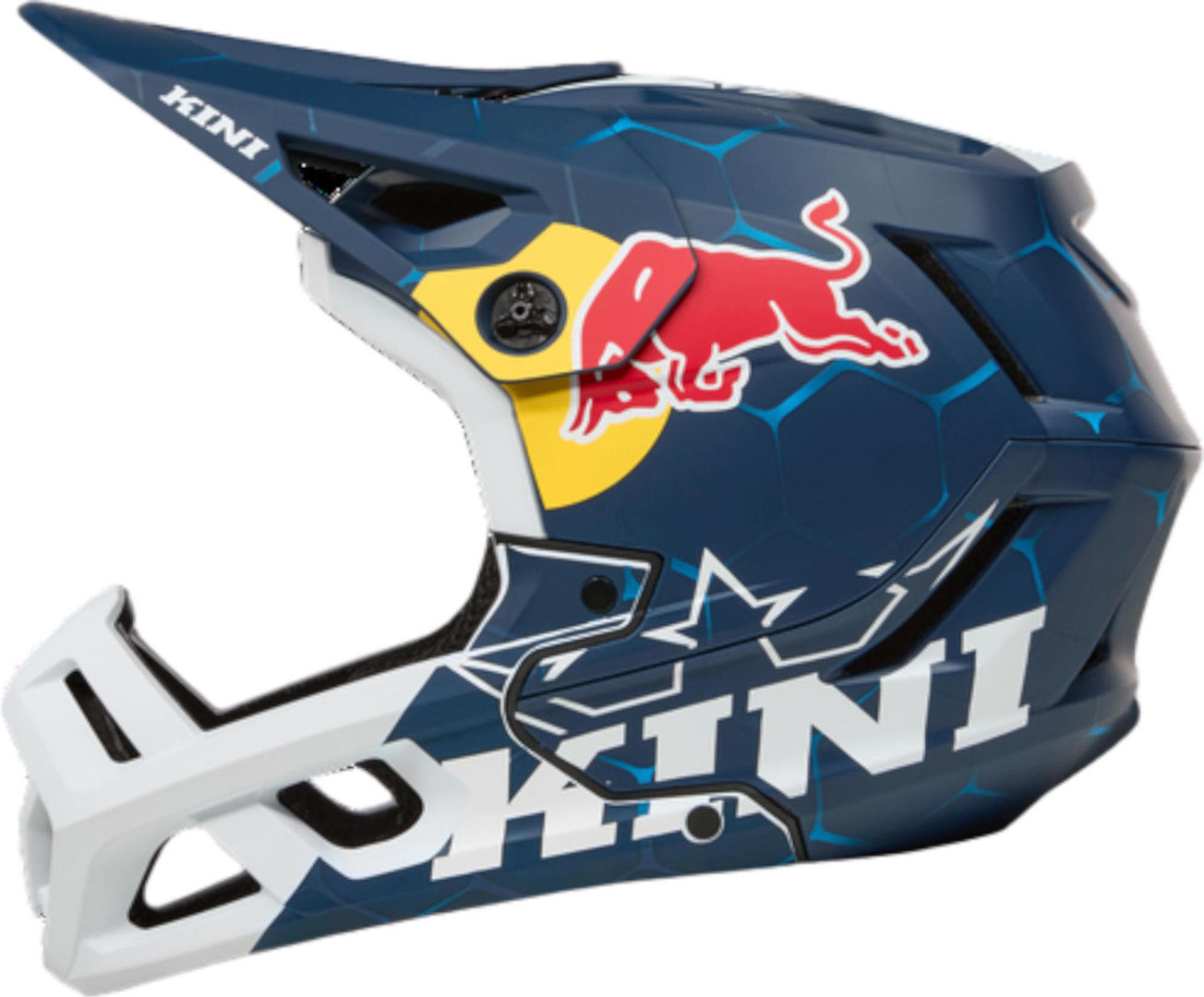 Side view of Kini Red Bull EC 1.0 Downhill Helmet, white-turquoise-blue, Size M for Men