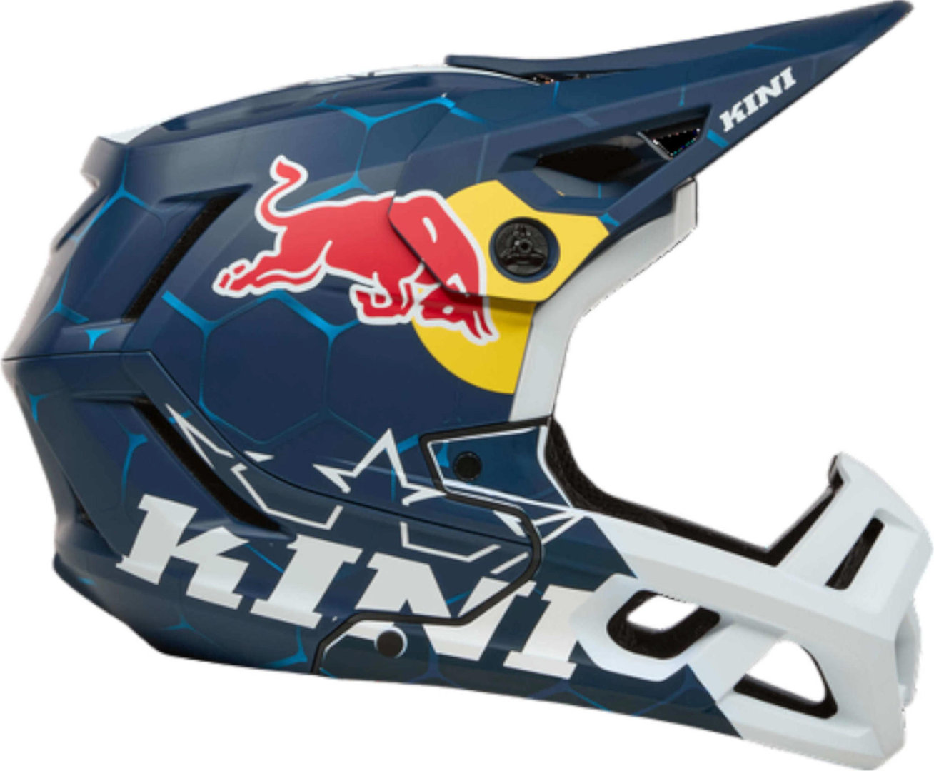 Side view of Kini Red Bull EC 1.0 Downhill Helmet, white-turquoise-blue, Size M for Men