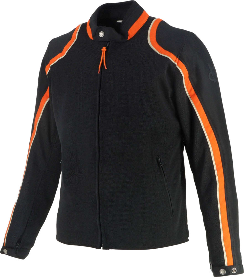 Side view of Helstons Phoenix Mesh Motorcycle Textile Jacket, black-orange, Size M for Men