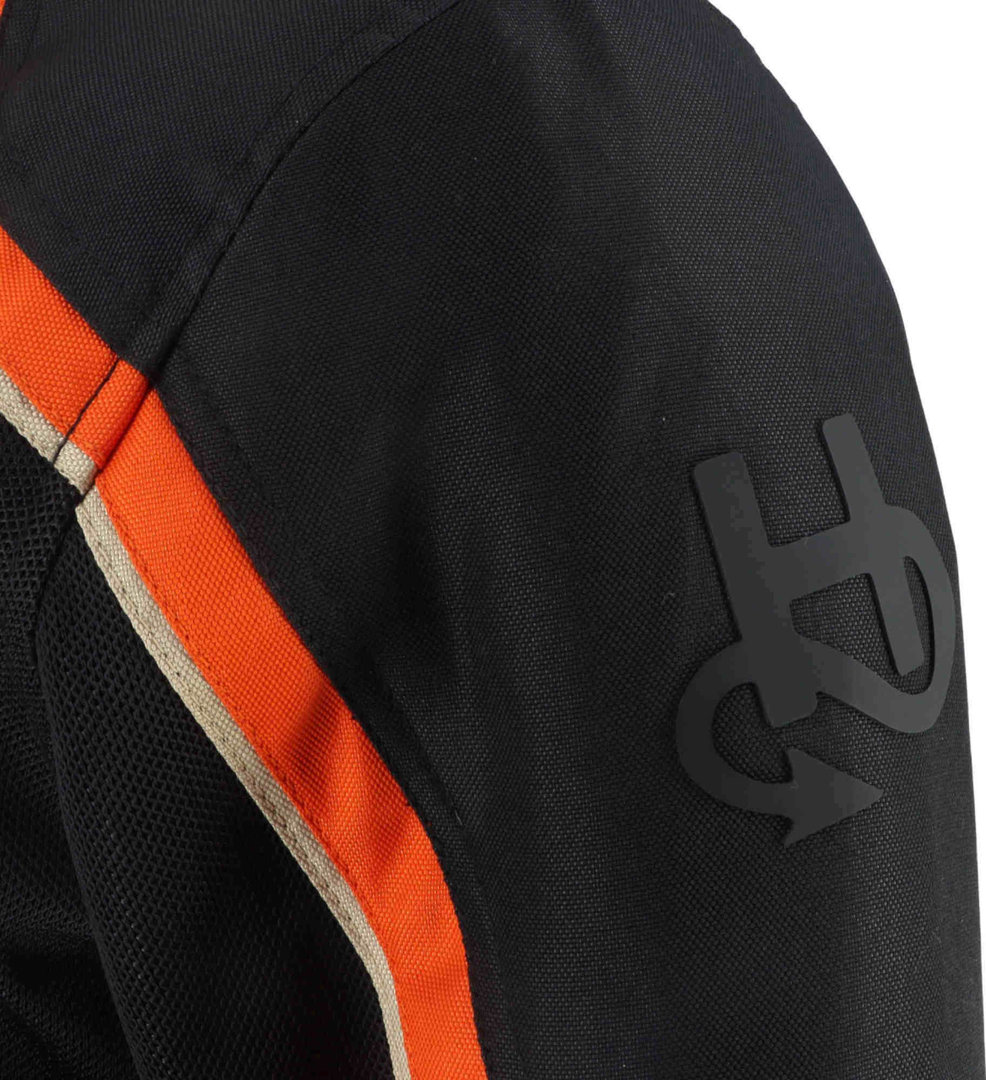 Side view of Helstons Phoenix Mesh Motorcycle Textile Jacket, black-orange, Size M for Men