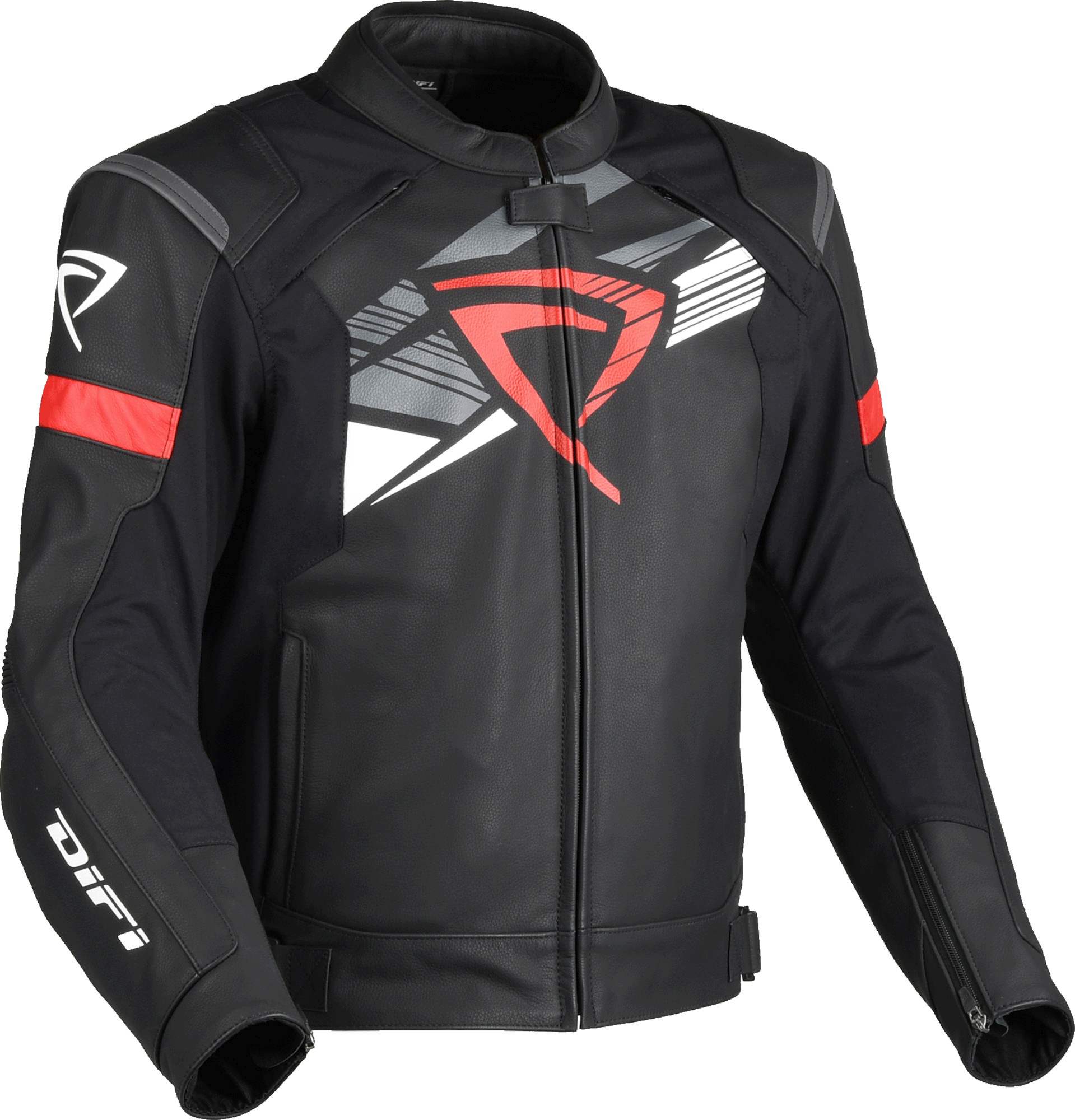 DIFI Sonic Motorrad Lederjacke, schwarz-rot, Größe 52 für Männer